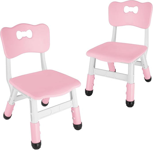 FUNLIO Adjustable Kids Chair (2pcs), 3 Level Height Adjustable Toddler Chair for Ages 3-8, Sturdy Child Chair with Maximum Bearing 220lbs, for Classrooms/Daycares/Homes, CPC & CE Approved - Pink