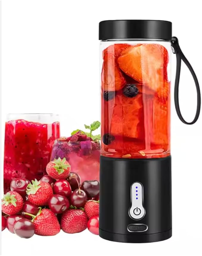 Portable Juicer Blender – 530ml USB Rechargeable Personal Blender for Shakes, Smoothies & Juice – Food Grade PC, Leak-Proof Rubber Seal, Lightweight Travel Bottle Mixer – Black