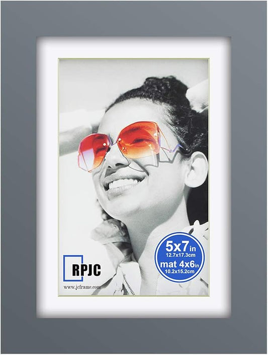 RPJC 5x7 inch Picture Frame Made of Solid Wood and High Definition Glass Display Pictures 4x6 with Mat or 5x7 Without Mat for Wall Mounting Photo Frame Grey