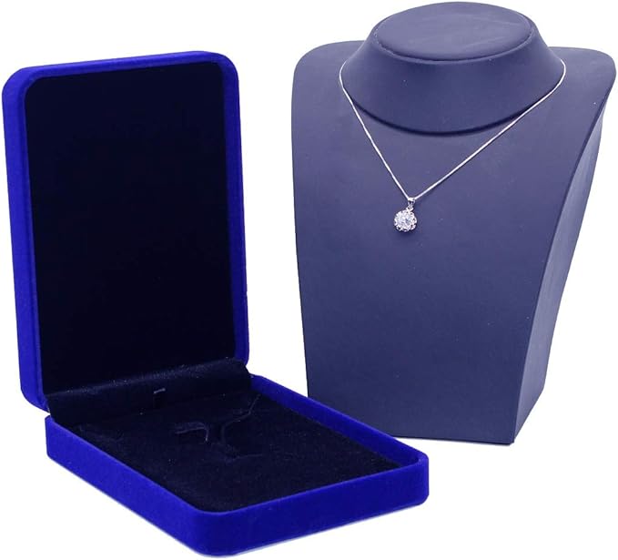 Wedding Jewelry Sets Velvet Box Necklace Earring Ring Display Case Storage Holder (Vertical Opening Royal Blue)