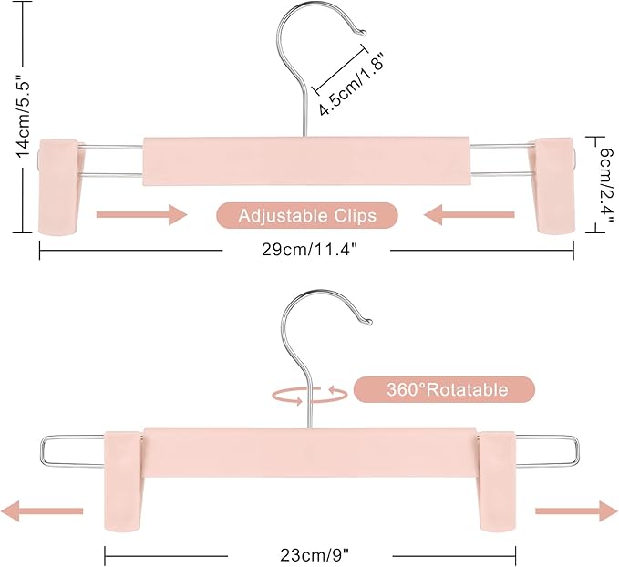10 Pack Pants Hangers with Adjustable Non-Slip Clips Anti-Rust Hanging Hook for Trouser,Skirts,Jeans,Clothes Hangers Pink