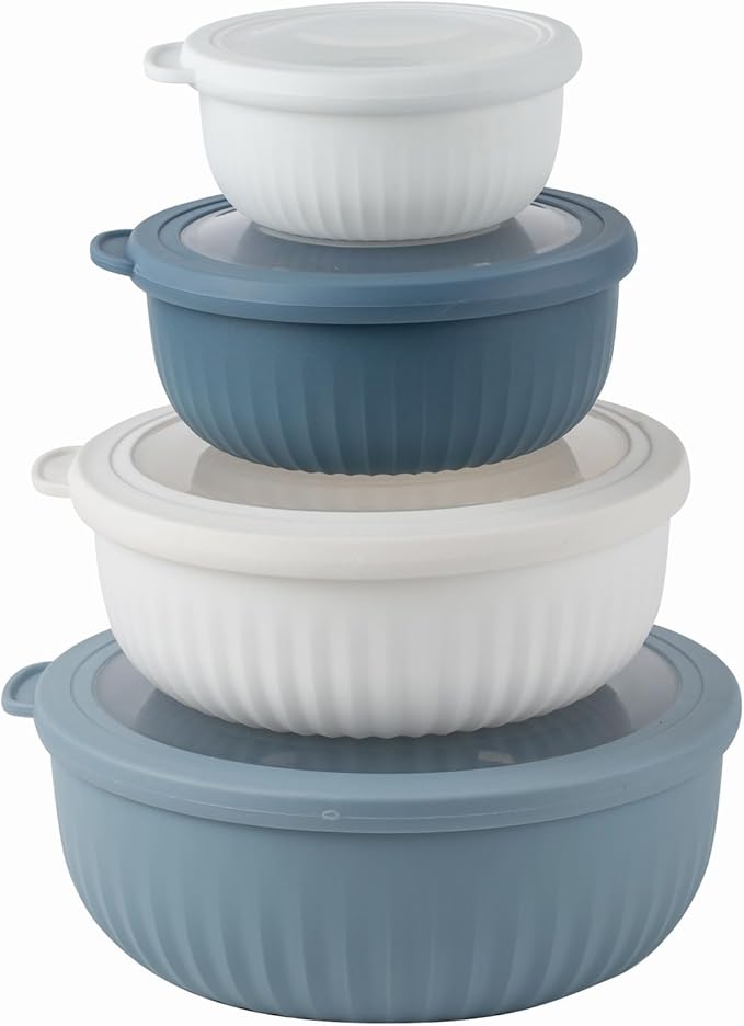 COOK WITH COLOR Prep Bowls with Lids- Wide and Deep Nesting Plastic Small Mixing Bowl Set with Lids, 8 Piece Set - Wide Bowls, Blue/Grey