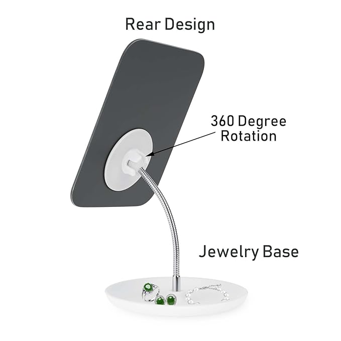 LFOYOU Table Vanity Mirror with Stand - Makeup Mirror for Desk - Adjustable Flexible Gooseneck, 360°Rotation Folding Portable Bathroom Shaving Cosmetic Mirror Square