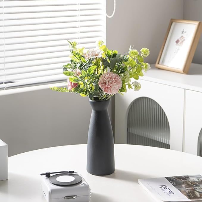 Ceramic Vase Set of 3, Rustic Modern Brown Vases for Bouquet, Fresh or Dried Plants, Home Decor-Modern Decorative Ceramic Flowers Vase for Rustic Home Decor (Black-Pink)