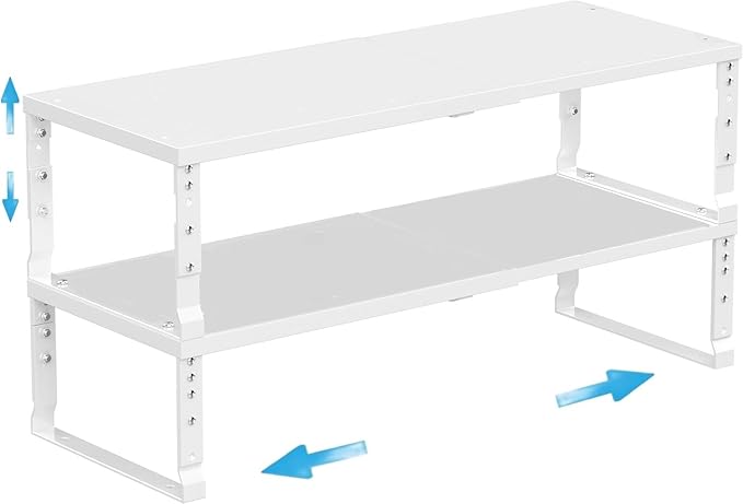 Expandable Spice Rack Organizion for Kitchen Cabinet, Seasoning,Bathroom Organizer Display Shelf, Stackable Multi-Purpose Shelves.Easy-to-Install（2Packs/White,Large