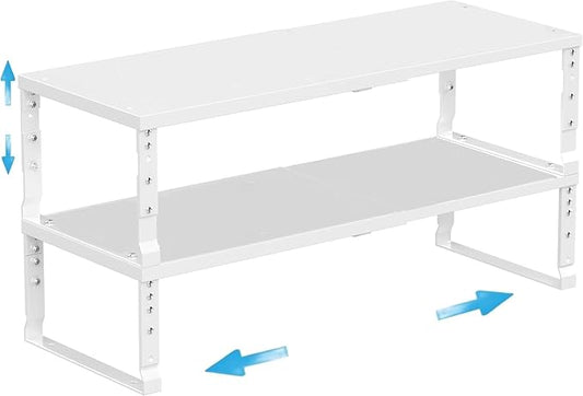Expandable Spice Rack Organizion for Kitchen Cabinet, Seasoning,Bathroom Organizer Display Shelf, Stackable Multi-Purpose Shelves.Easy-to-Install（2Packs/White,Medium