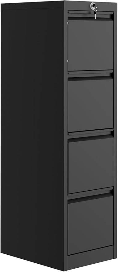 4-Drawer File Cabinet with Lock - Heavy Duty Metal Filing Cabinet for Letter/Legal/A4/F4 Documents - Vertical Storage for Home Office | Requires Assembly, Black