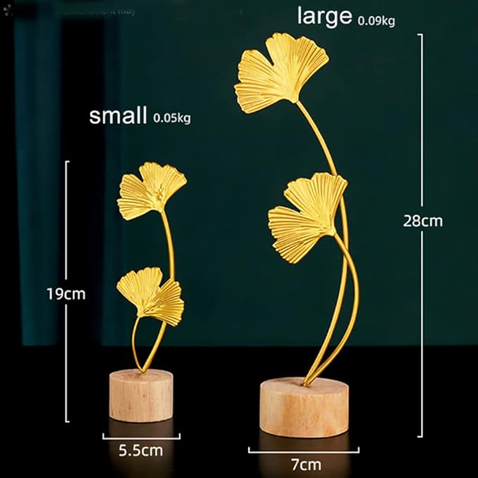 ARFUKA Decoraciones para Salas De Casa Ginkgo Leaf Statues Desktop Sculpture Ornaments Gold Home Decor for Living Room, Bedroom, Office Desktop, Cabinets Pack of 2