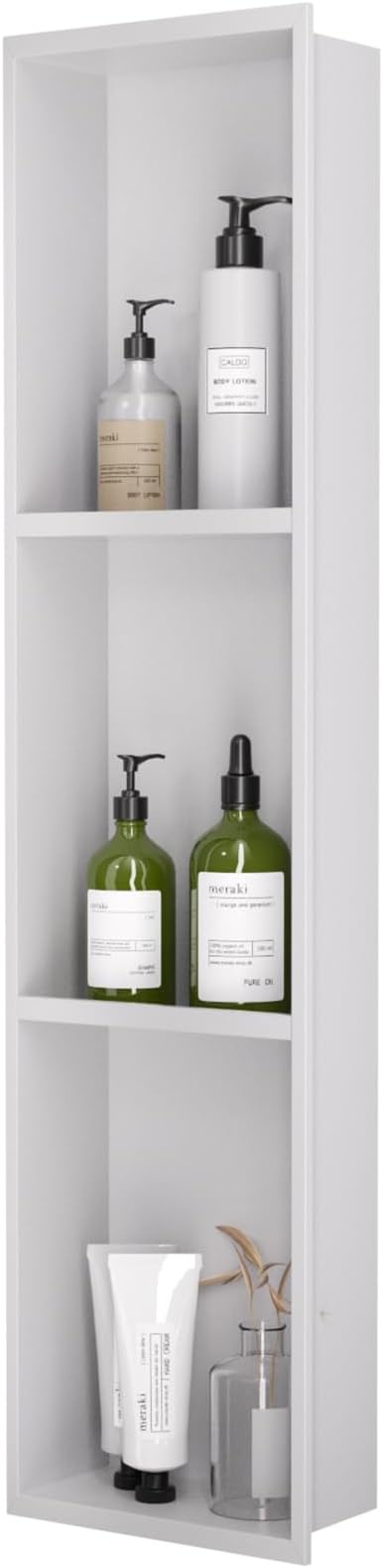 Stainless Steel Shower Niche 8" x 36", 3-Tier Shower Niches No Tile Needed, Recessed Niche for Shower Wall, Shower Niche Shelf for Bathroom Storage, White