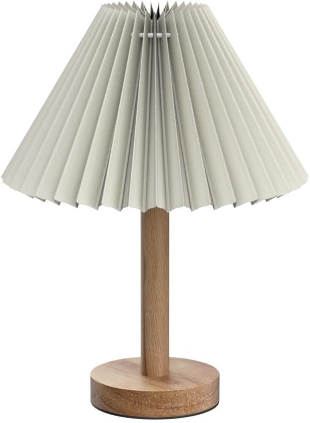Zenply Small Table Lamp, Bedside Nightstand Mini Lamp for Bedroom Living Room Side Table Small Spaces, Pleated Aesthetic Vintage Lamp Warm White LED Bulb Included