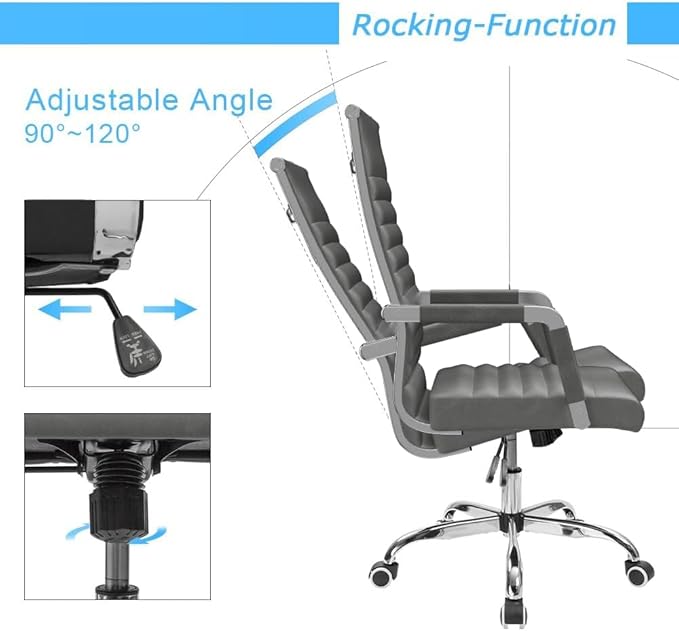 Furmax Ribbed Office Desk Chair Mid-Back PU Leather Executive Conference Task Chair Adjustable Swivel Chair with Arms (Bicolor Vintage Grey)