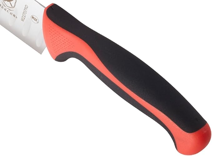 Mercer Culinary Millennia Colors Santoku Knife, 7-Inch Granton Edge, Red