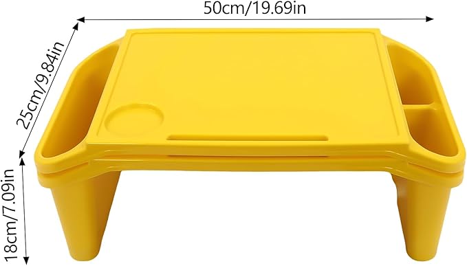 6 Pcs Kids Lap Desk Tray, Plastic Breakfast Lap Desk Trays with Side Pockets and Slot, Portable Lap Table Snack Tray for Eating, Writing, Drawing, Game, 19.69" L x 9.84" W x 7.1" H (3 Colors)