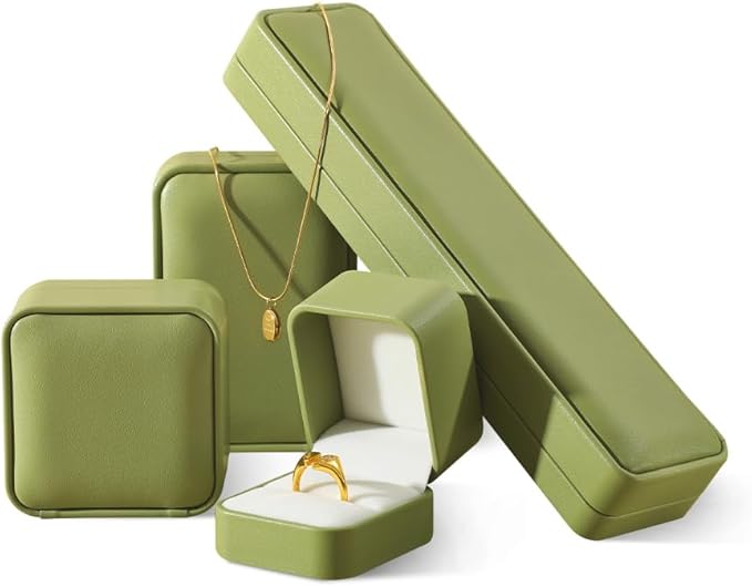 Engagement Ring Box, Leather Single Ring Box,Premium Wedding Ring Boxes For Ceremony,Luxury Proposal Ring Box,Green Ring Organizer For Jewelry