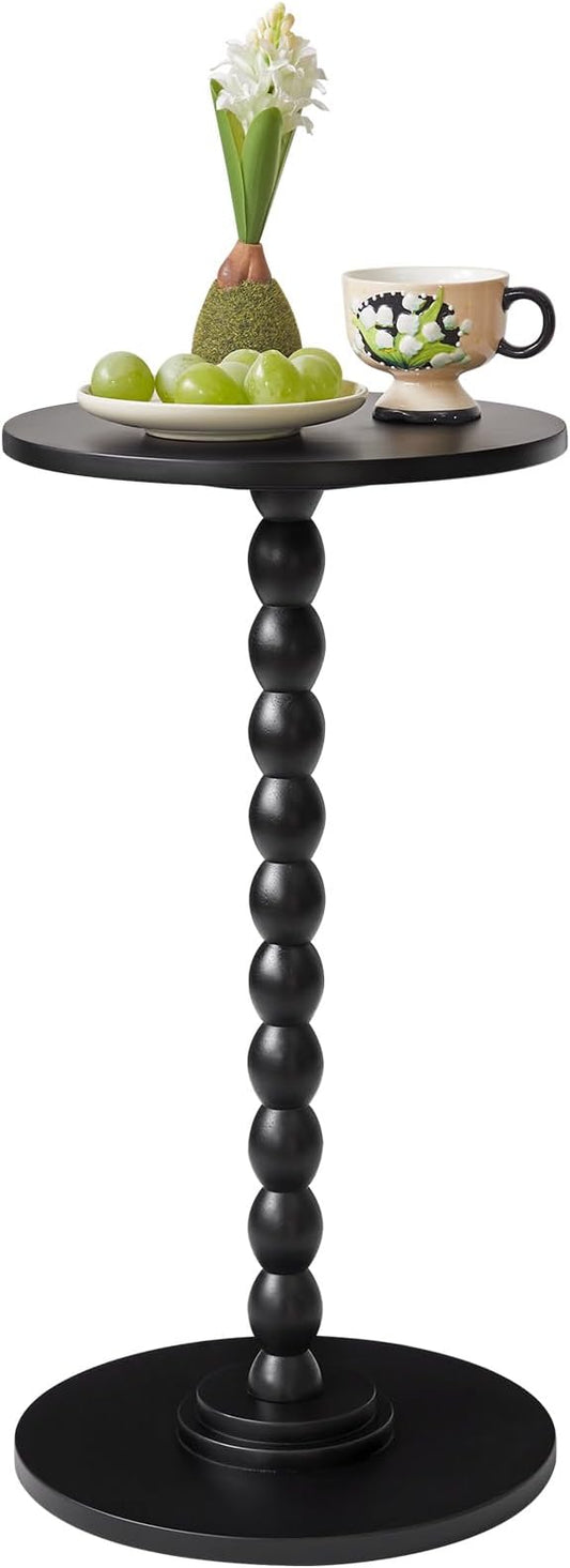 Round Side Table with Solid Wood, Modern Minimalist Bedside Table, Living Room Sofa End Table, Bedroom Small Corner Table for Small Spaces Black YD-RST001B