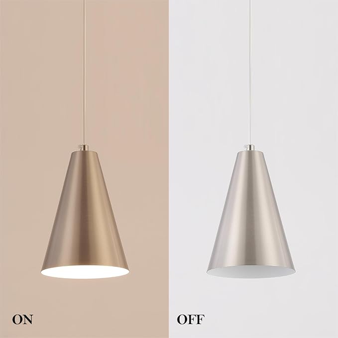 Brushed Nickel Plug In Pendant Light,Hanging Lights with Plug In Cord On/Off Switch, Mini Silver Pendant Lights for Kitchen Island,Modern Chandelier with Metal Shade,Hanging Lamps for Bedroom