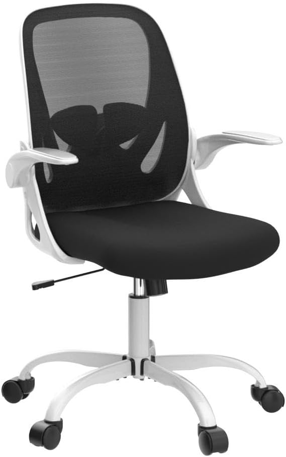 Primy Office Chair Ergonomic Desk Chair with Adjustable Lumbar Support and Height, Swivel Breathable Desk Mesh Computer Chair with Flip up Armrests for Conference Room(White)
