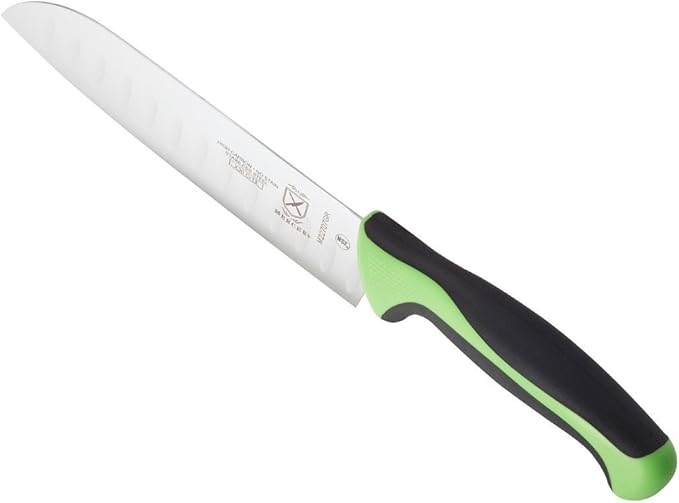 Mercer Culinary Millennia Colors 7-Inch Granton Edge Santoku Knife, Green