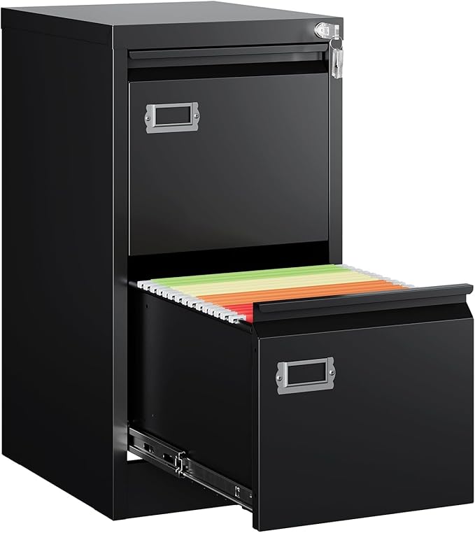 MIIIKO 2 Drawer Filing Cabinet with Lock, Metal Vertical File Cabinets for Home Office, Lockable File Storage Cabinets Under Desk, Letter/A4 File Folders Storage(Assembly Required)