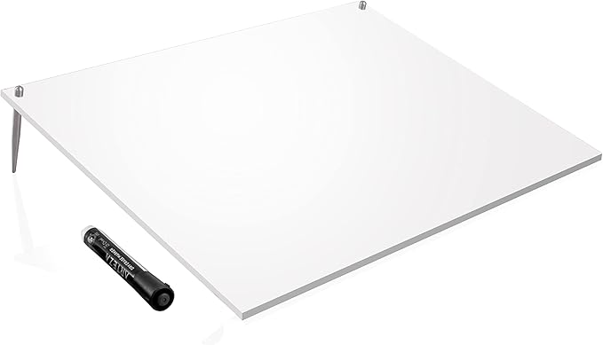 Desk Dry Erase Board with Erasable Marker | White, Black, Clear Acrylic Whiteboard Surface | Angled Writing Tablet | Personal Organizer with Daily Schedules | Weekly to-Do Lists (White - 12x16)