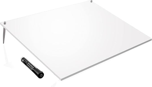 Desk Dry Erase Board with Erasable Marker | White, Black, Clear Acrylic Whiteboard Surface | Angled Writing Tablet | Personal Organizer with Daily Schedules | Weekly to-Do Lists (White - 12x16)