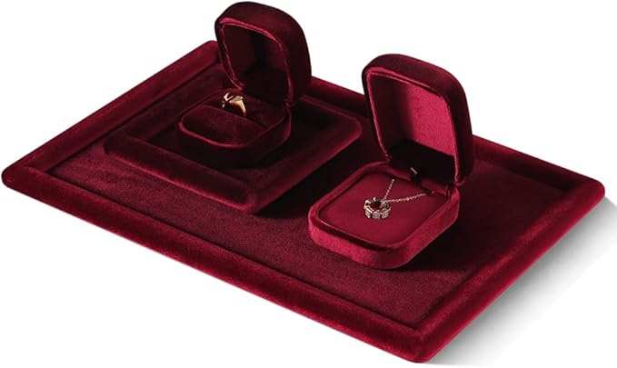 Resilient Velvet Ring Earrings Bracelet Necklace Display Box, Travel Mini Jewelry Organizer Case (Red, Necklace Box)