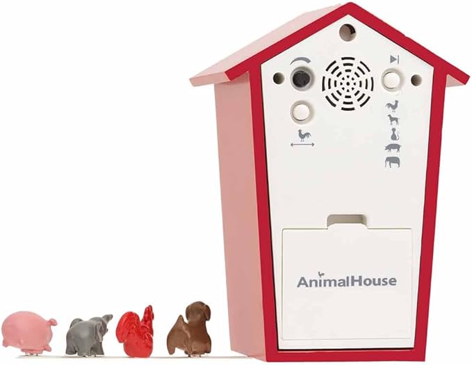 KOOKOO AnimalHouse red, Small Cuckoo Clock with 5 Farm Animals Sounds (Natural Field Recordings)