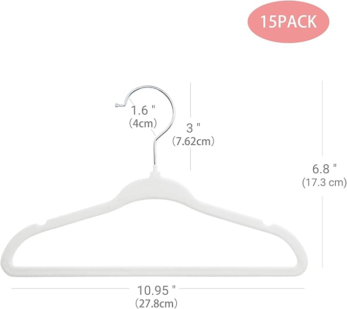 ManGotree Baby Velvet Clothes Hangers, 10.95'' Non-Slip Kids Hangers, Space Saving Hangers for Infant Toddler Children, 15 Pack (White)