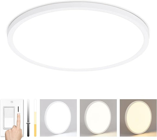 16'' Dimmable LED Ceiling Light Fixture, Ultra Thin Flush Mount, 28W 2800Lumen, 3 Color Changeable, Round, White, for Dining Room, Kitchen, Bedroom, Office, Hotel