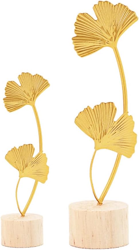 ARFUKA Decoraciones para Salas De Casa Ginkgo Leaf Statues Desktop Sculpture Ornaments Gold Home Decor for Living Room, Bedroom, Office Desktop, Cabinets Pack of 2
