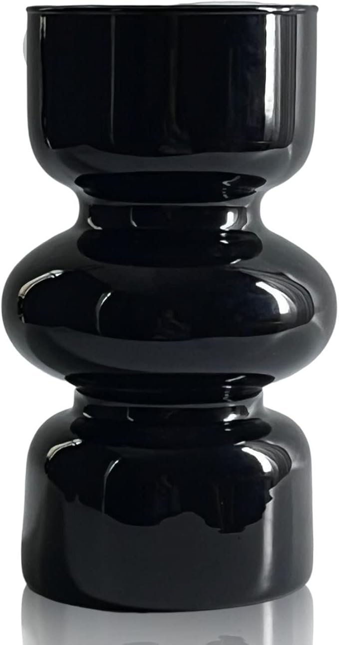 BLOFLO Black Glass Hydroponic Vase, 7Inches Glass Vase for Flower, Modern Geometric Three-Layer Floral Vases for Home Office, Wedding Table Decoration(Black)
