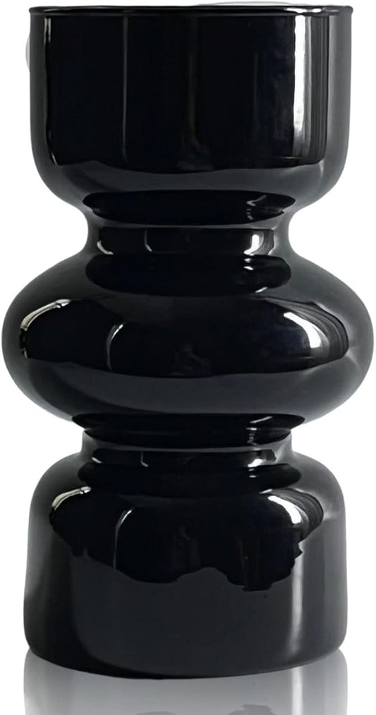 BLOFLO Black Glass Hydroponic Vase, 7Inches Glass Vase for Flower, Modern Geometric Three-Layer Floral Vases for Home Office, Wedding Table Decoration(Black)