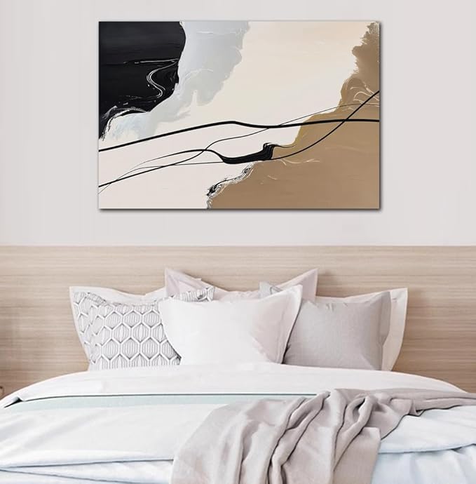 Brown and Beige Abstract Canvas Wall Art Decor Black Artwork for Living Room Contemporary Pictures Modern Art Print Painting for Kitchen Home Bedroom Decorations(24 x 36inch)