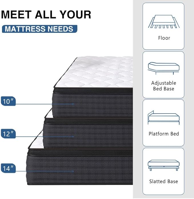 Queen Size Mattress, 10 Inches Hybrid Memory Foam Queen Mattress in a Box, Medium Firm, Pressure Relief, CertiPUR-US