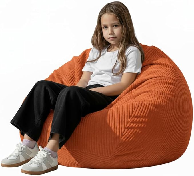 Stuffed Animal Storage Bean Bag Cover (No Filler), Corduroy Kids & Toddler Bean Bag Chair for Teens & Adults, Toy Storage Organizer, Comfy Sofa for Playroom (Amber Color, Kids (Cover Only）)