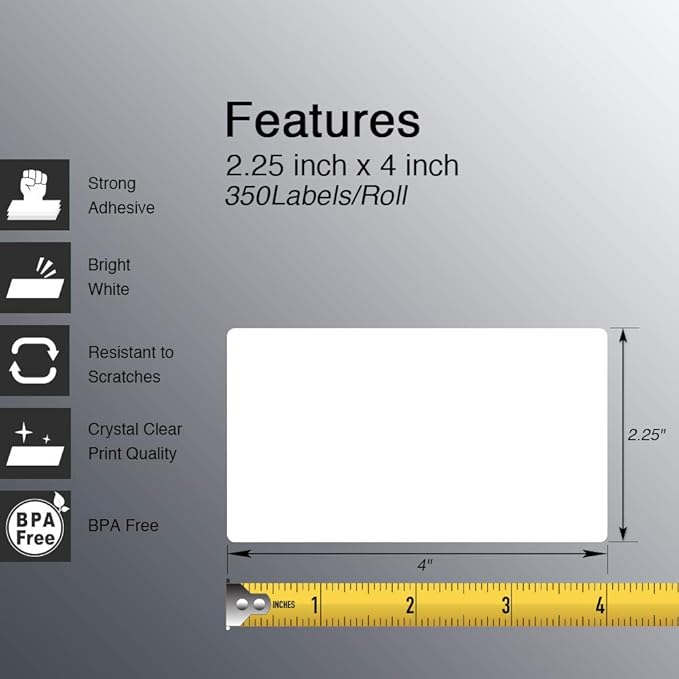 BETCKEY - 2.25" x 4" (57 mm x 102 mm) Multipurpose & Shipping Labels Compatible with Zebra & Rollo Label Printer,Premium Adhesive & Perforated [6 Rolls, 2100 Labels]
