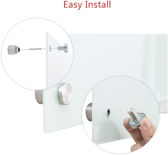 Magnetic Glass Whiteoard with Eraser 48" x 36" Frameless Tempered Glass Dry Erase Whiteboard with Marker Tray for Interactive Office, Wall Mounted Whiteboard (White)