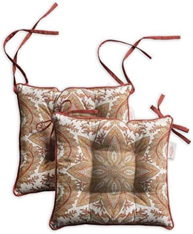 Maison d' Hermine Chair Pads for Dining Chairs Cotton Outer Fabric and Poly Filling 16"x16" Patio Seat Cushions for Furniture with Ties Home Chair Party Hall Farmhouse (Kashmir Paisley, Pack of 2)