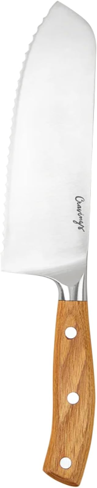 Cravings Go-To Santoku Knife – 7-Inch Serrated Stainless Steel Blade with Organic Ashwood Handle, Ideal for Slicing, Dicing, and Carving – A Must-Have Kitchen Essential by Chrissy Teigen