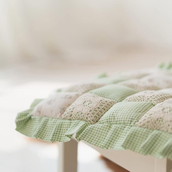 vctops Lace Patchwork Chair Pad Cushion with Ties, Elegant Ruffle Edge Decorative Cushions Farmhouse Floral Pattern Square Seat Cushion for Kitchen Dining Room Office (Type B,16"x16")