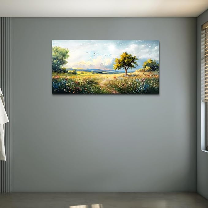 Wapluam Large Wall Art For Living Room Wall Decor For Bedroom Office Decorations Pastoral Wall Paintings Scenery Abstract Watercolour Wall Pictures Canvas Artwork Modern Room Home Decor 48" x 24"