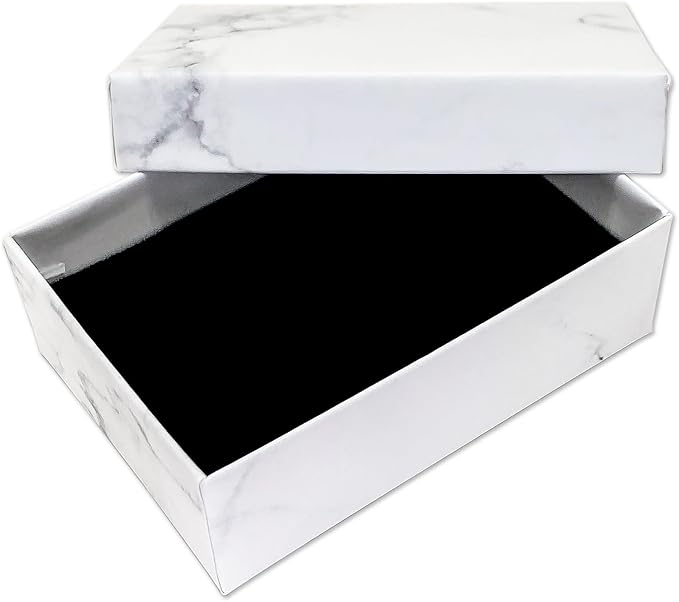 TheDisplayGuys - 24-Pack Cardboard Kraft Paper Jewelry Gift Boxes w. Velvet Padding - Necklace/Pendant - Marble White - #32 (3.3" x 2.3" x 1.0")
