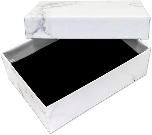 TheDisplayGuys - 24-Pack Cardboard Kraft Paper Jewelry Gift Boxes w. Velvet Padding - Necklace/Pendant - Marble White - #32 (3.3" x 2.3" x 1.0")