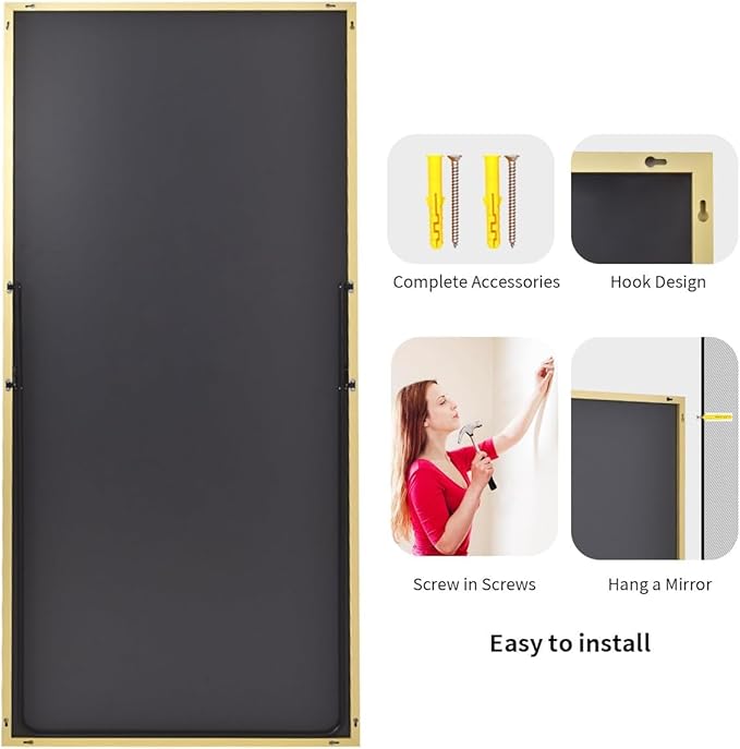 Koonmi 78"x35" Floor Mirror Full Length, Bedroom Floor Body Mirror with Stand, Large Gold Mirror, Leaning, Standing or Hanging Horizontally/Vertically (Gold)