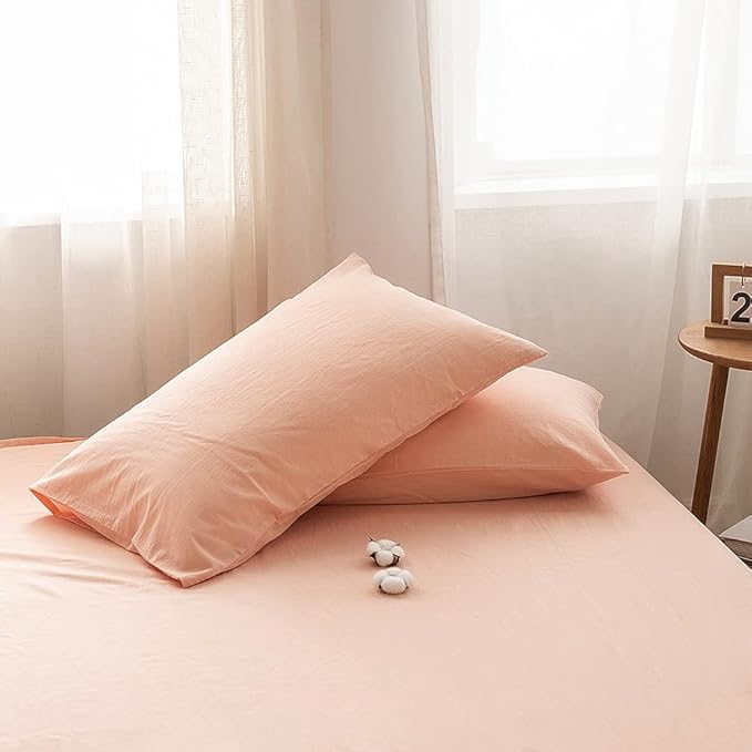 FACE TWO FACE Bedding Duvet Cover Set100% Washed Cotton Duvet Cover Linen Like Textured Breathable Durable Soft Comfy(Full, Pink)