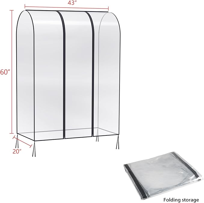 Zilink Clear Garment Rack Cover Transparent Clothes Rack Cover Waterproof Clothing Rack Cover with 2 Durable Zippers for Garment Rack (43"L x 20"W x 60"H, Rack Not Included)