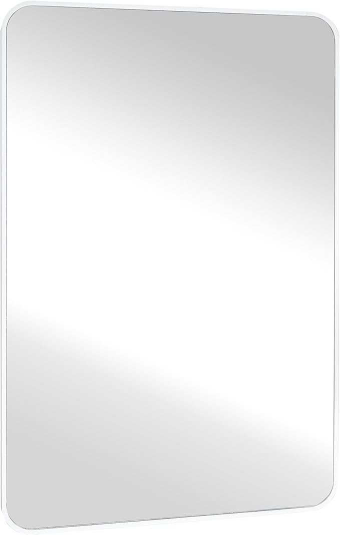 24x36 Inch White Framed Mirror for Bathroom, Rounded Coner Rectangle Mirrors for Wall with Tempered Glass Anti-Rust, Shatterproof Mirror (Horizontal/Vertical Hanging)