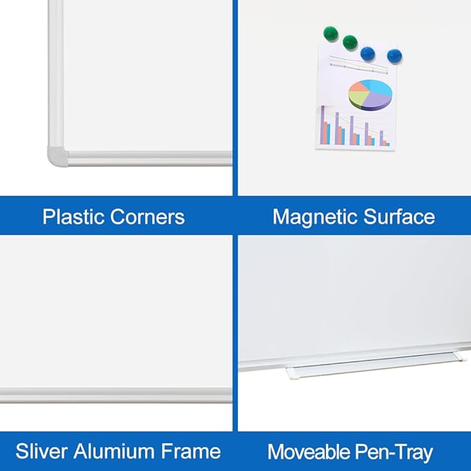 DEVELOP Magnetic Large Dry Erase Board 36 x 60 Inch, Large Wall Mounted Whiteboard with Aluminium Frame & Detachable Marker Tray 3' x 5', Magnetic White Board for Home School Office