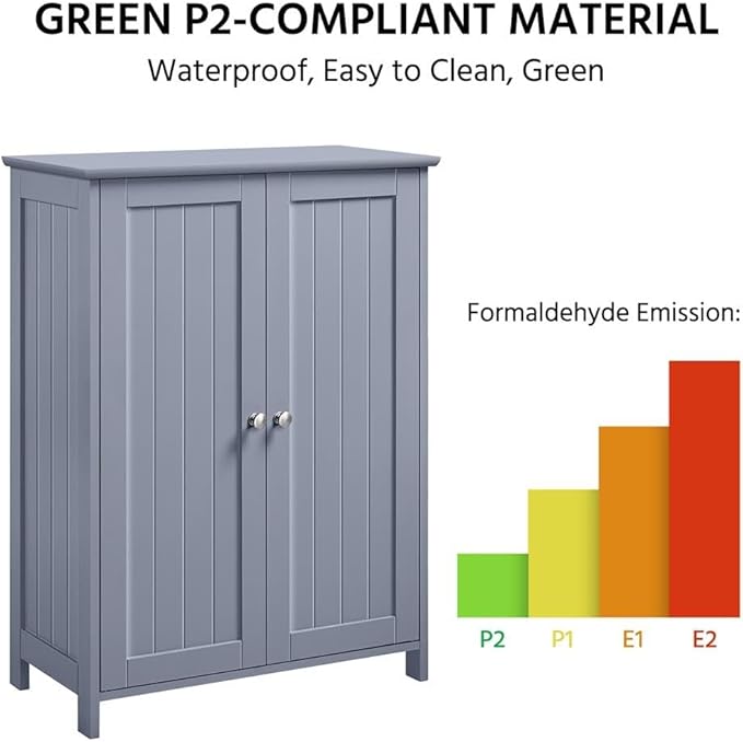 Yaheetech Bathroom Floor Cabinet, Modern Storage Freestanding Organizer Cabinet with Adjustable Shelves & Double Doors, 3-Tier Home Living Room Furniture, Gray