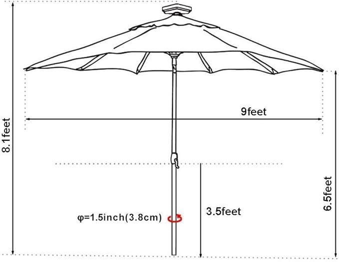 EliteShade USA 10-Year-Non-Fading Solar 9ft Market Umbrella with 80 LED Lights Patio Umbrellas Outdoor Table Umbrella with Ventilation, Black